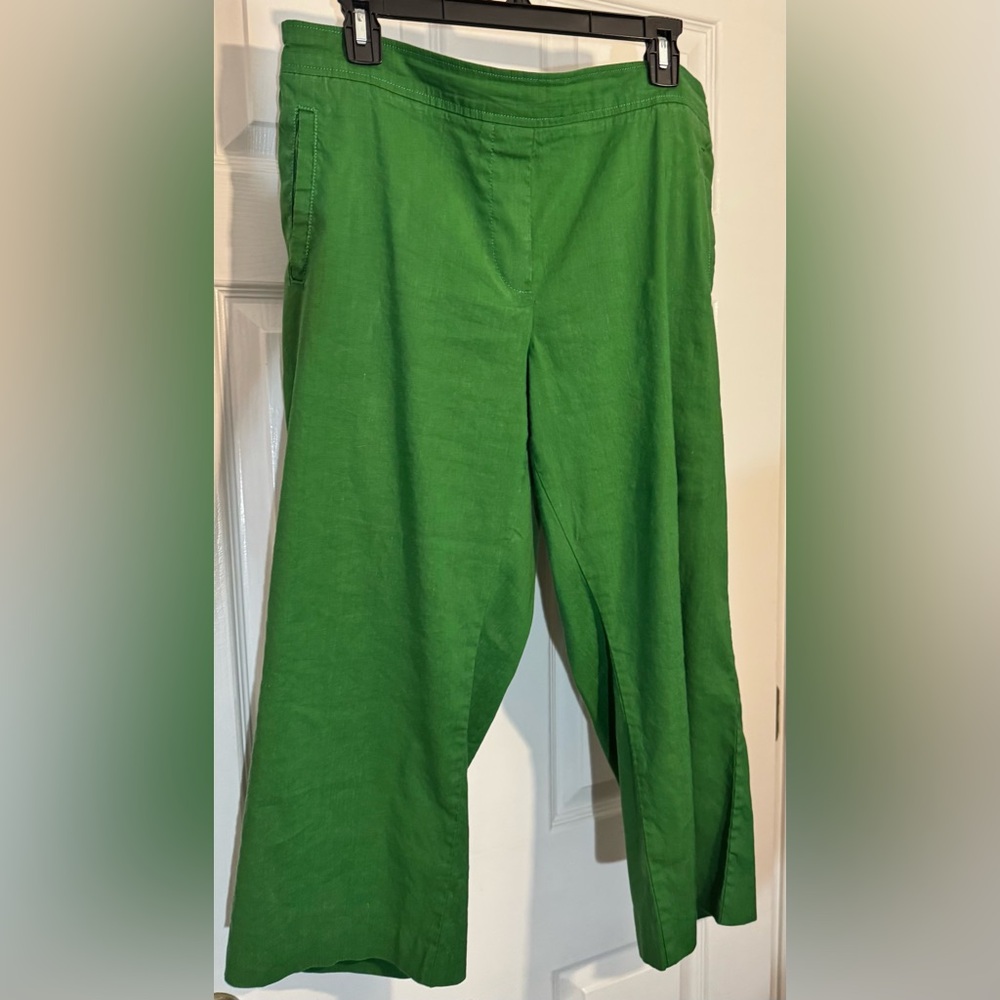 Anthropologie Cartonnier Green Linen Blend Cropped Pull On Pants Size LP - Picture 3 of 11